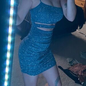 **BRAND NEW** SPARKLING BLUE STOMACH SLIT DRESS!!